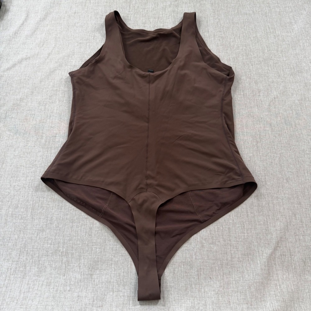 Pinsy Seamless Thong Bodysuit 3X High Neck Scoop Back Shapewear chocolate brown - Picture 2 of 8